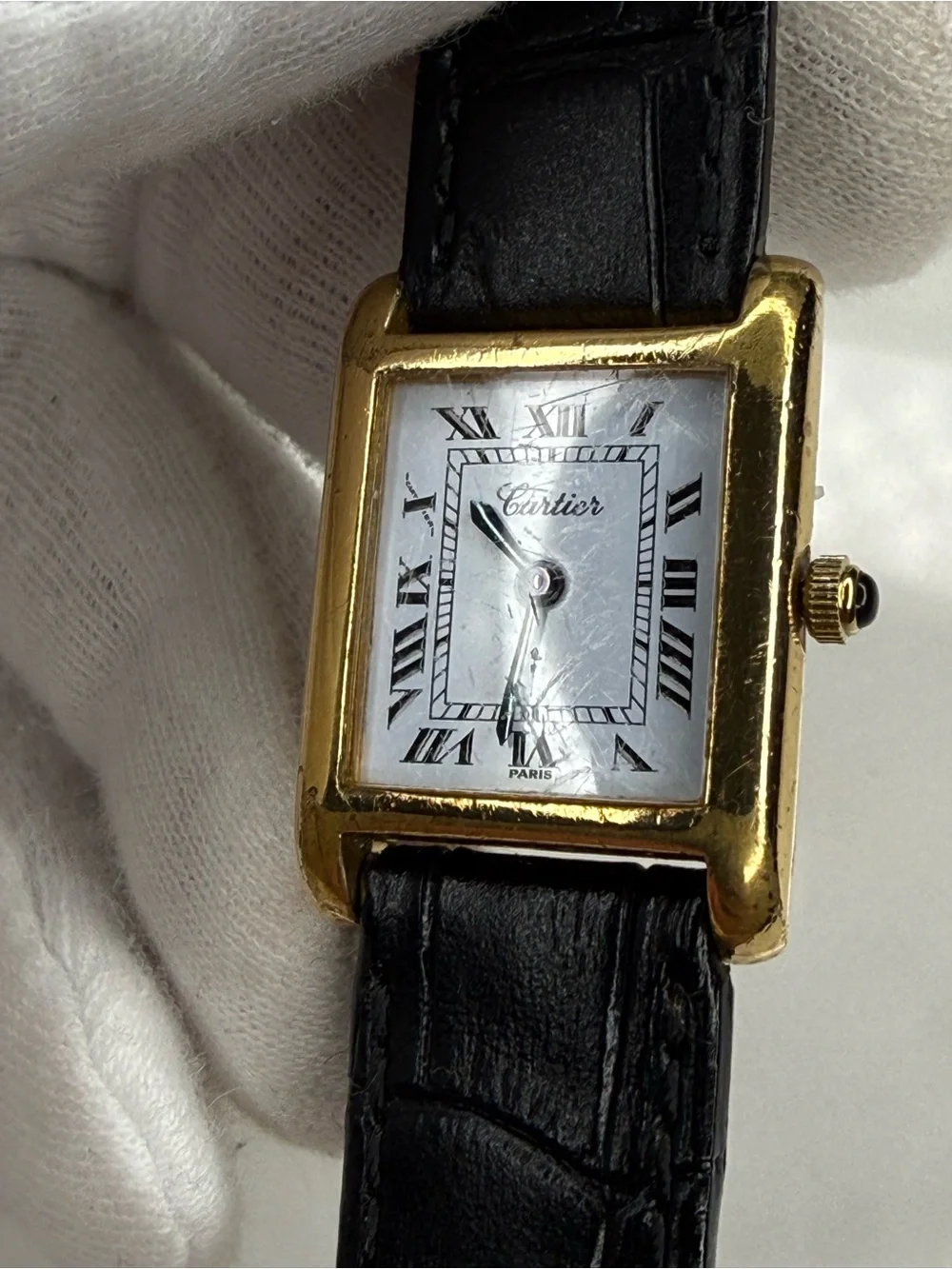 Auth Vintage Cartier Tank 18k Electroplated 1970s 21x28mm Manual Wind Movement